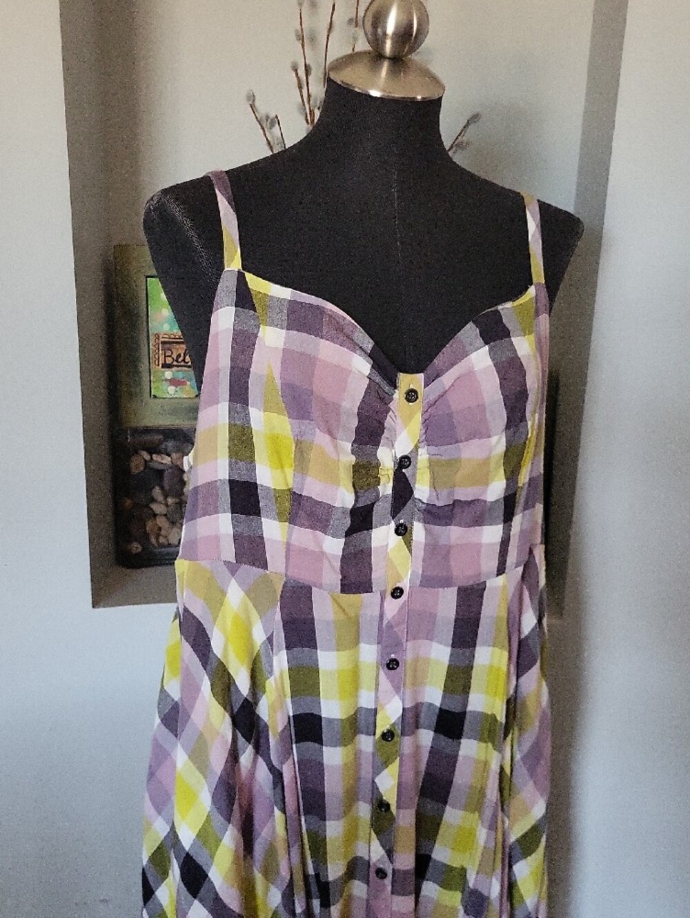 Torrid Multi Plaid Challis Button Front Midi Dress Size 1X - Picture 7 of 15